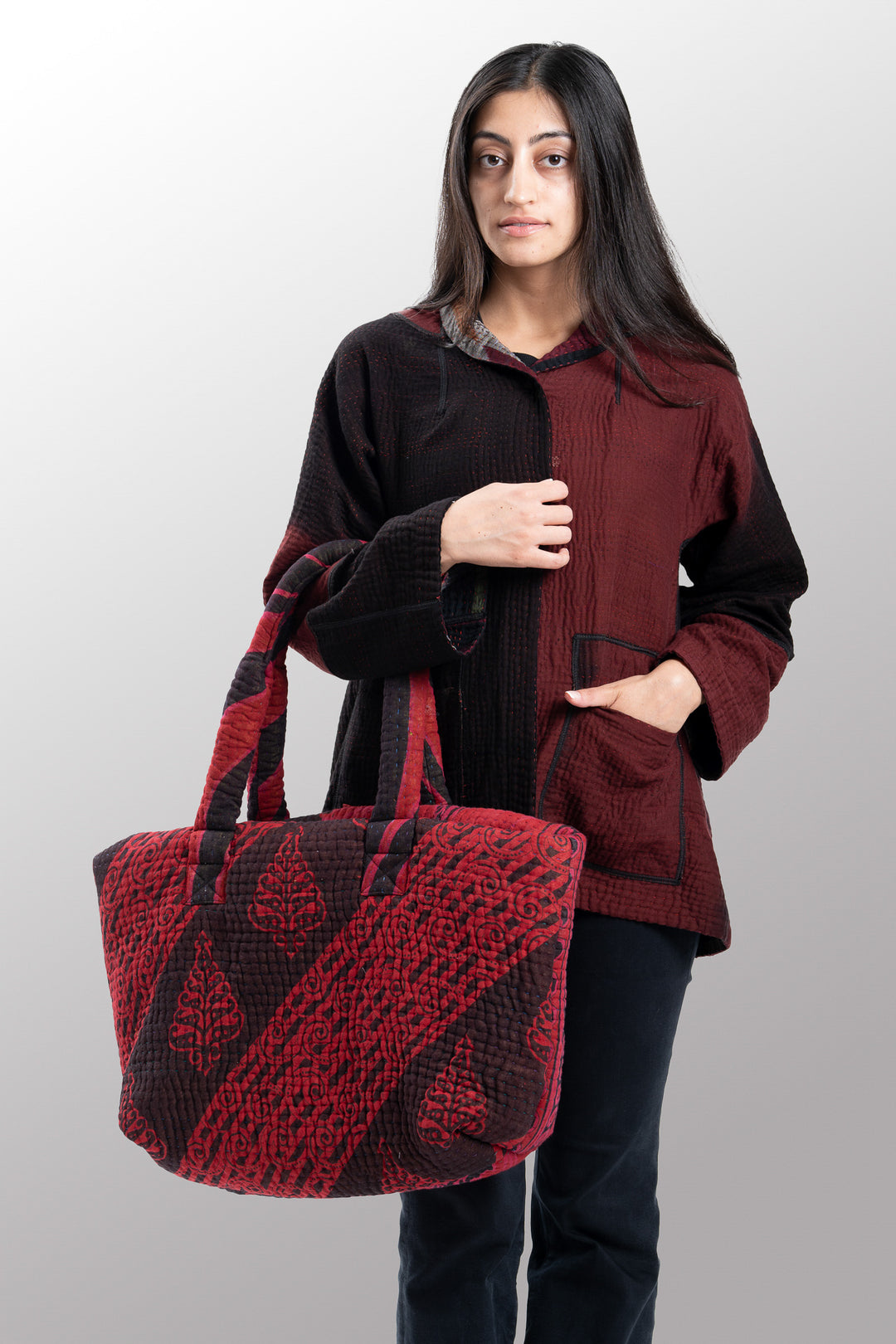 Quilted Overdye Cotton Kantha Wide Tote