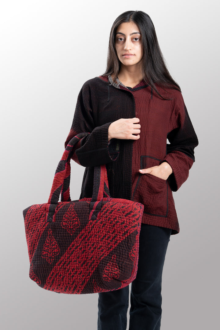 Quilted Overdye Cotton Kantha Wide Tote