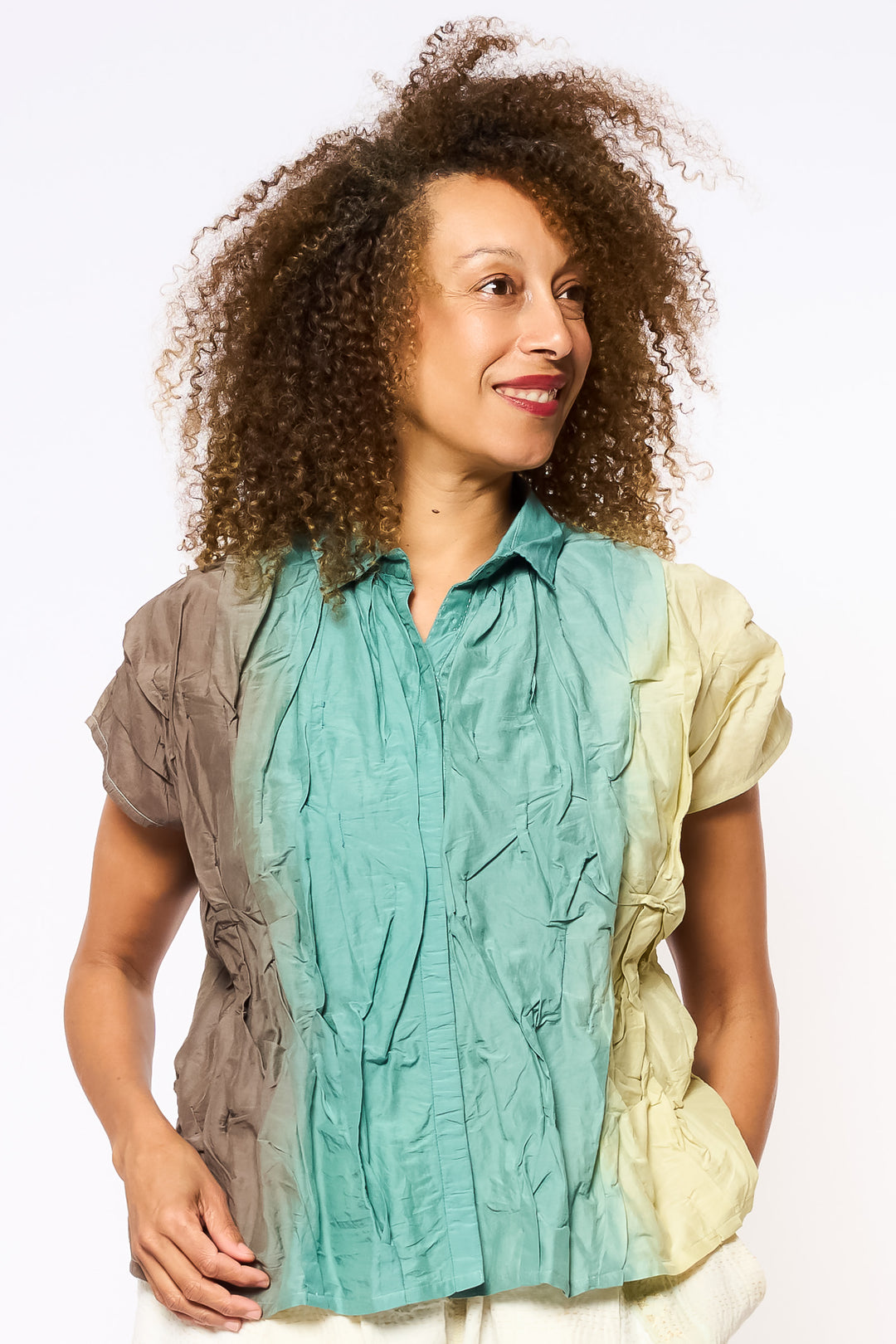 DYED COTTON SILK VOILE WAVY FRENCH SLEEVE SHIRT - dc1569-ogr -