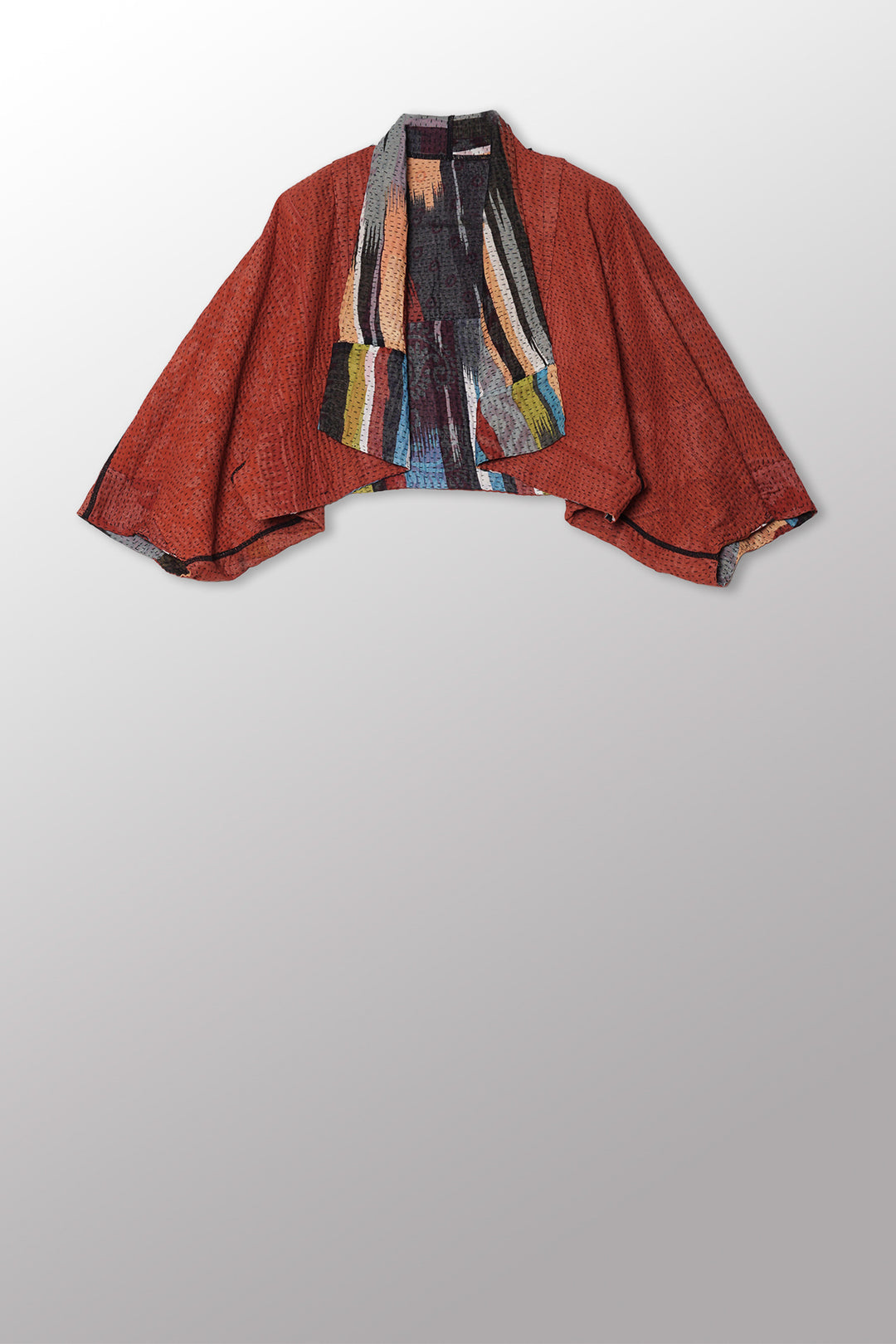 IKAT STRIPE KANTHA PUFF SLV. SHRUG - is4062-red -