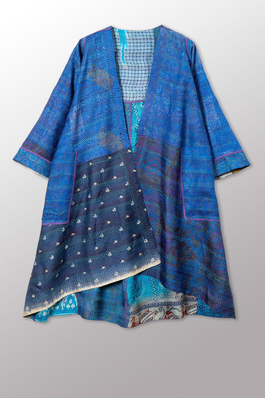 VINTAGE SILK KANTHA WRAP FLARE COAT - sv2330-0007a -