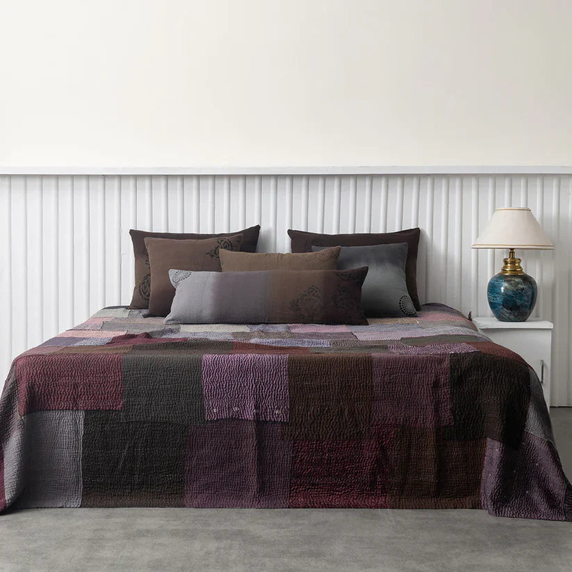 Ombre With Fray Patch Handmade Vintage Quilts -Chocolate