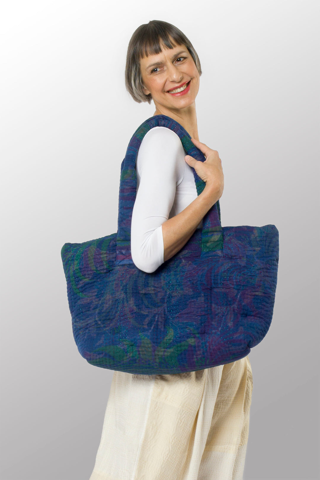 Quilted Overdye Cotton Kantha Wide Tote