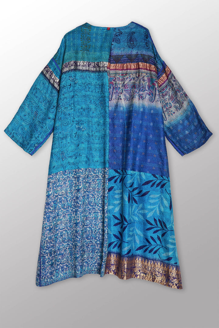 VINTAGE SILK KANTHA LONG DUSTER - sv2328-0006a -