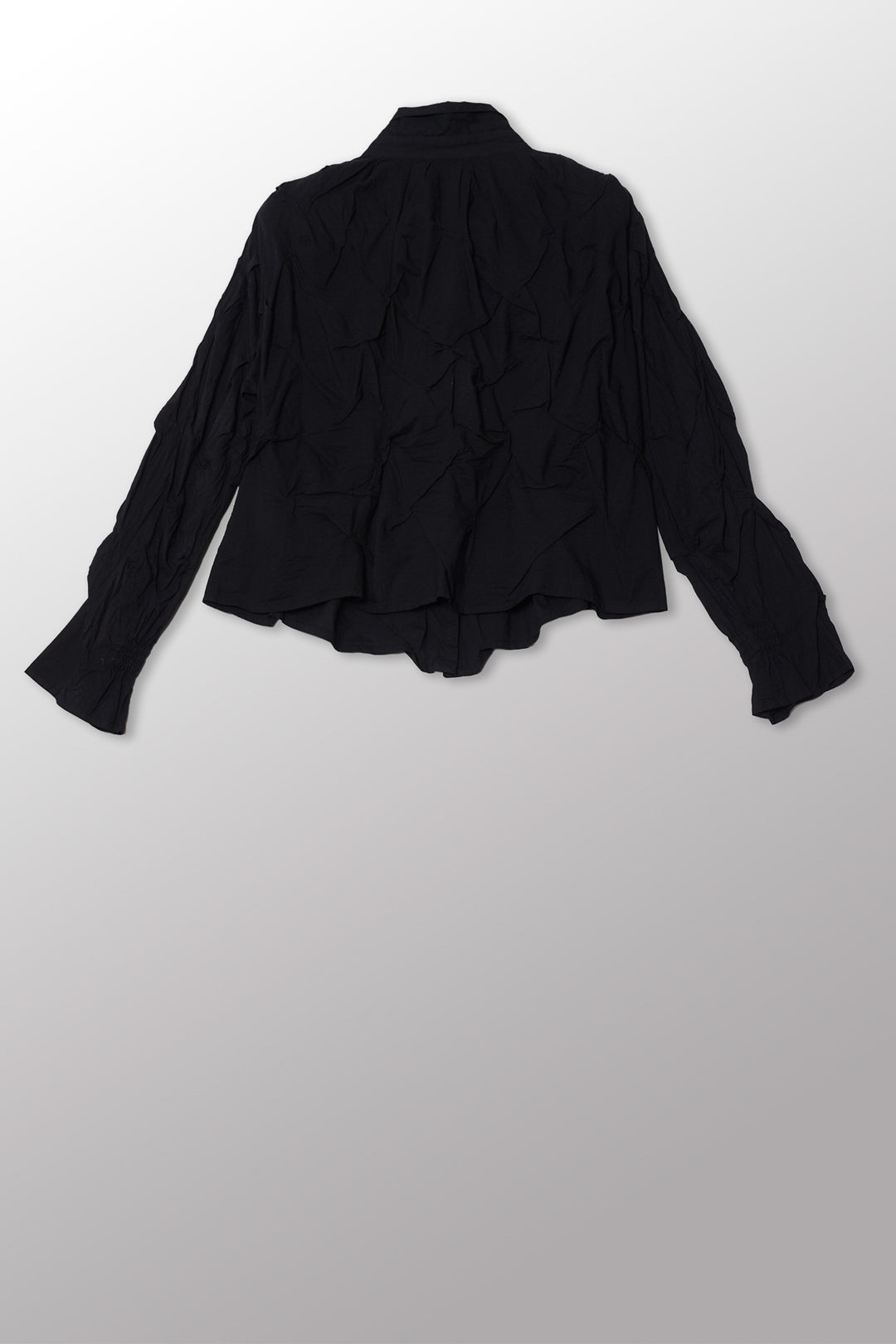 POLISHED COTTON WAVY TUCK CROPPED SHIRT COLLAR TOP - bl-wl1594-blk -