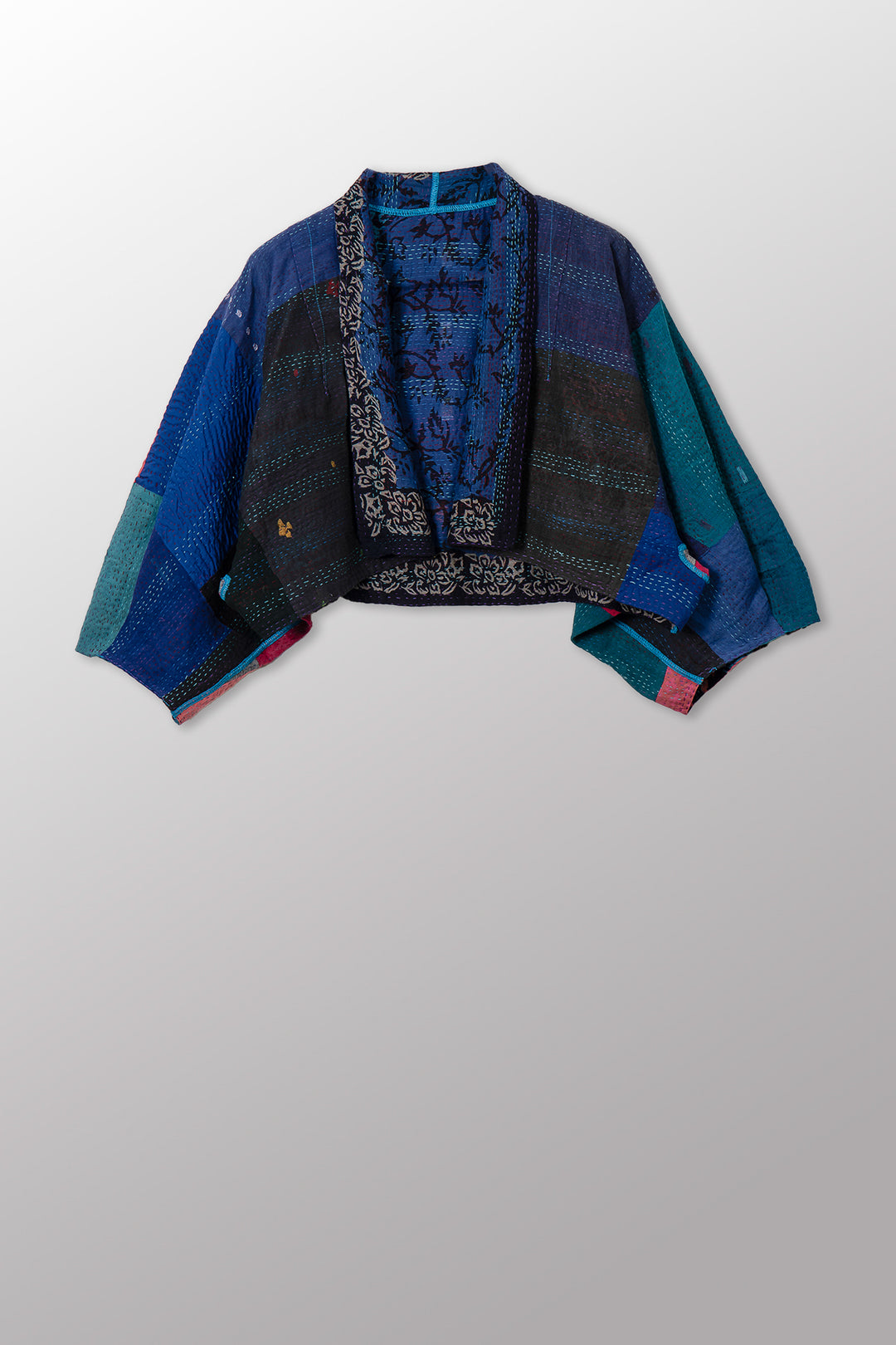 BAGH PRINT KANTHA PUFF SLV. SHRUG - bg2062-blu -