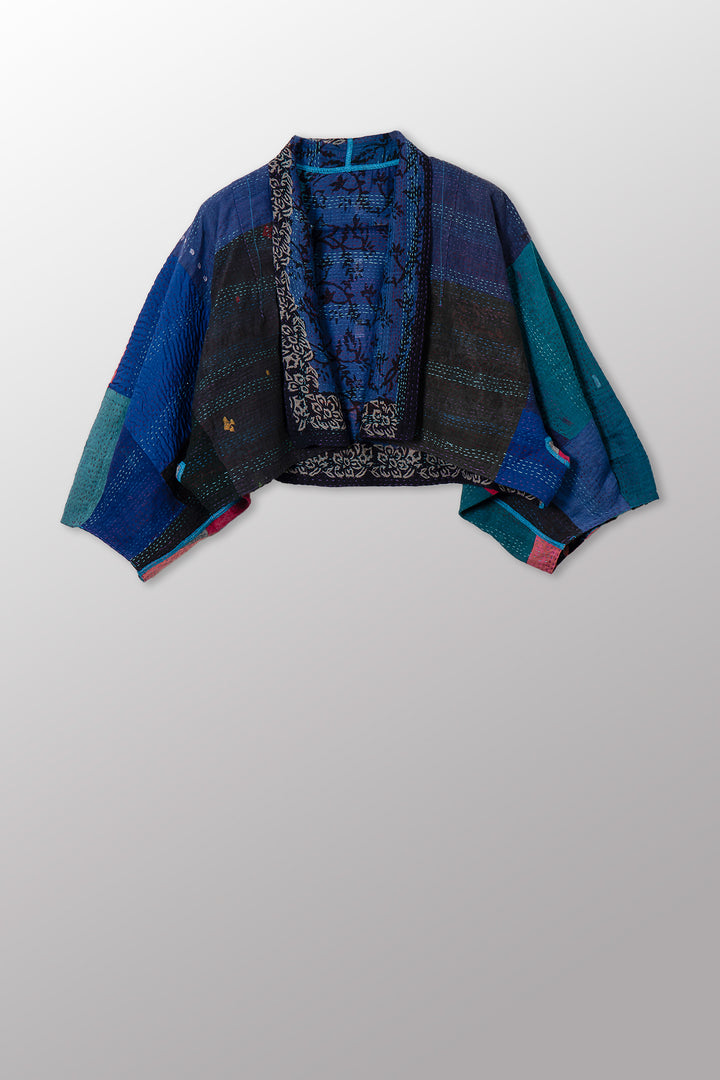 BAGH PRINT KANTHA PUFF SLV. SHRUG - bg2062-blu -