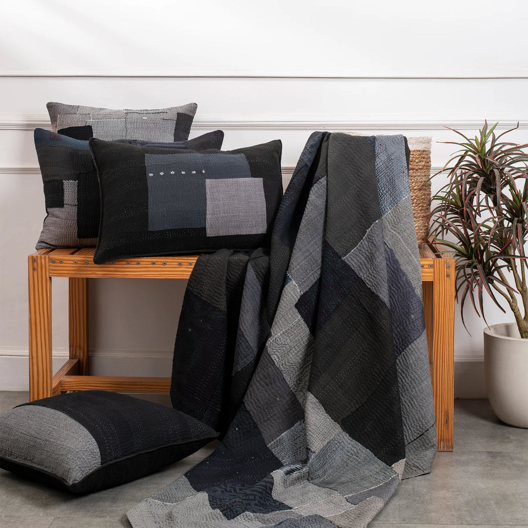 Landscape Handmade Vintage Kantha Quilts -Black