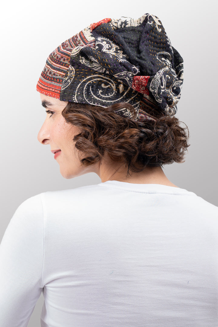 DOT & PAISLEY KANTHA PATCHWORK HAT - dp4880-nvy -