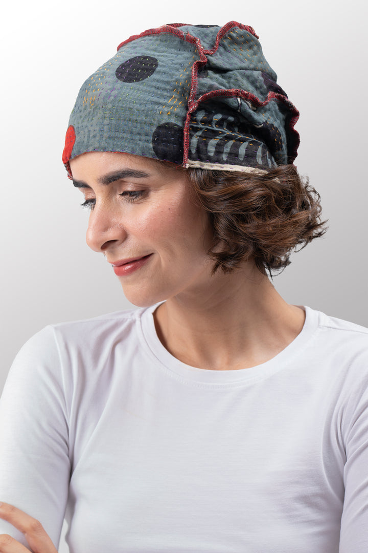 DOT & PAISLEY KANTHA PATCHWORK HAT - dp4880-nvy -