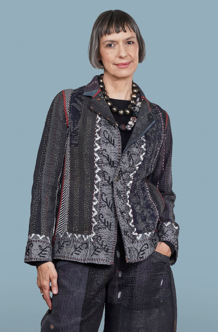 STRIPE RALLIS KANTHA SIMPLE JKT - pr4022-blk -