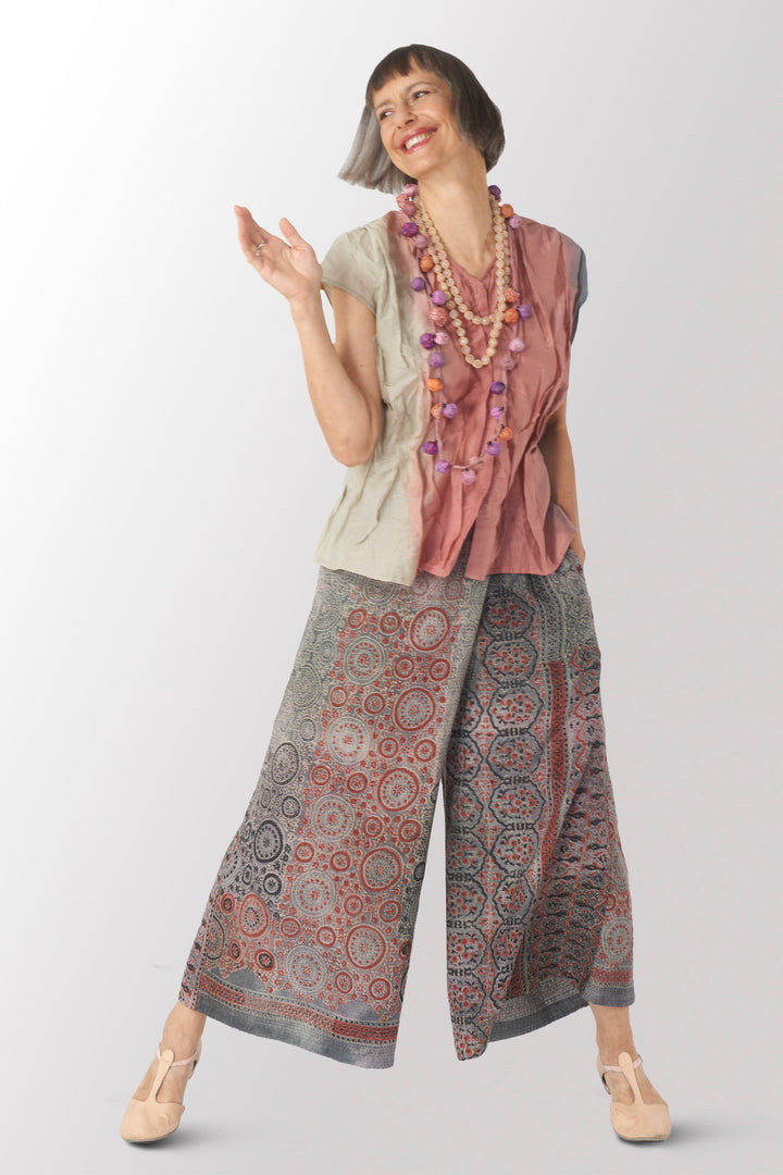 MANHATTAN AJRAKH KANTHA WRAP WIDE PANTS - mh2649-gry -