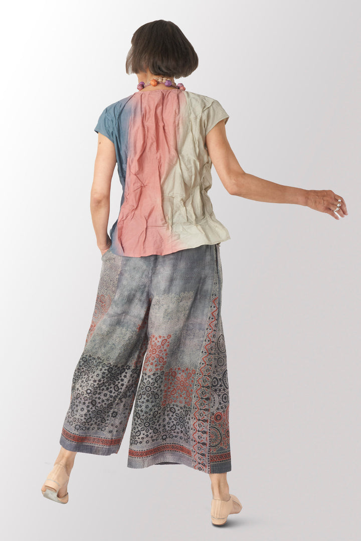 MANHATTAN AJRAKH KANTHA WRAP WIDE PANTS - mh2649-gry -