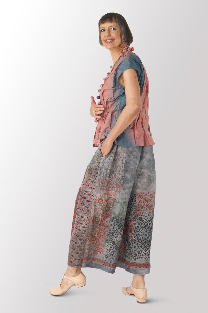 MANHATTAN AJRAKH KANTHA WRAP WIDE PANTS - mh2649-gry -