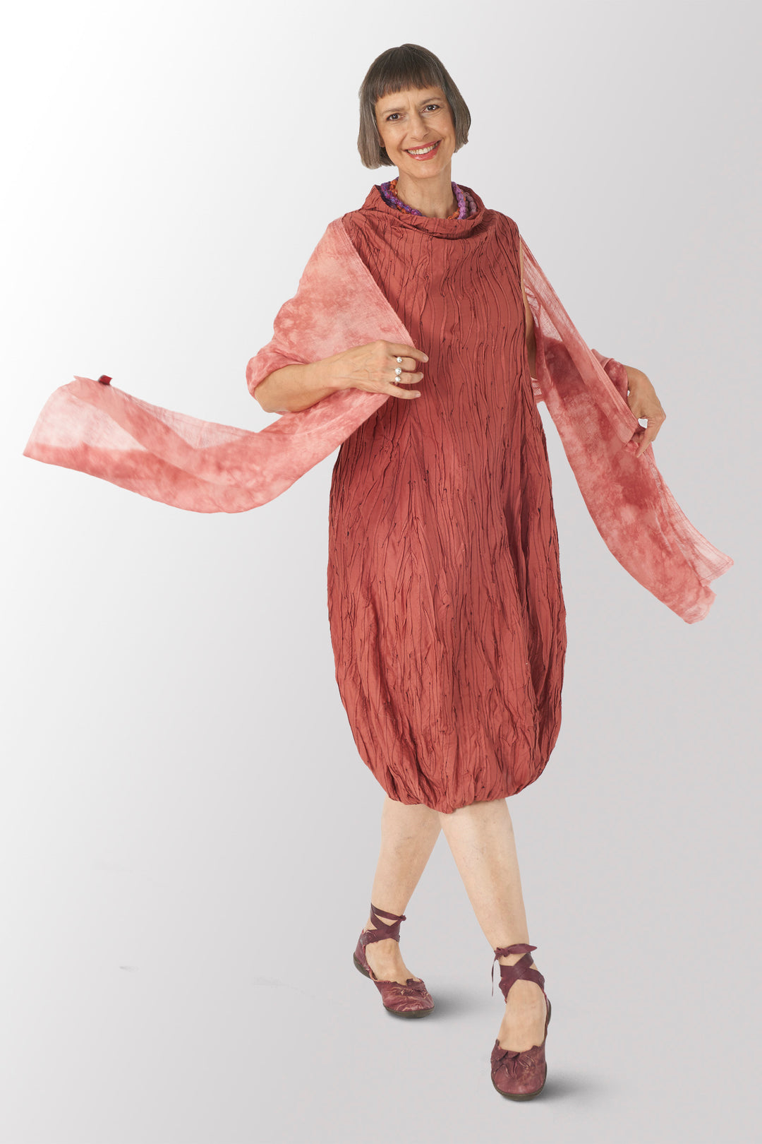 POLISHED COTTON RANDOM TUCK VOILE PUMPKIN DRESS - rc1442-pik -