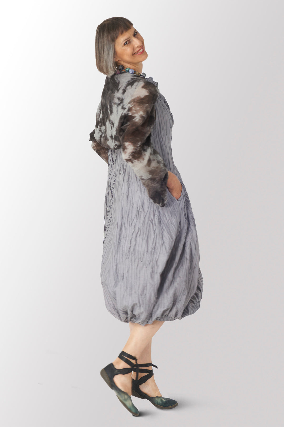 LINEN CLOUD TIE-DYE PUFF SHRUG - lc1076-gry -