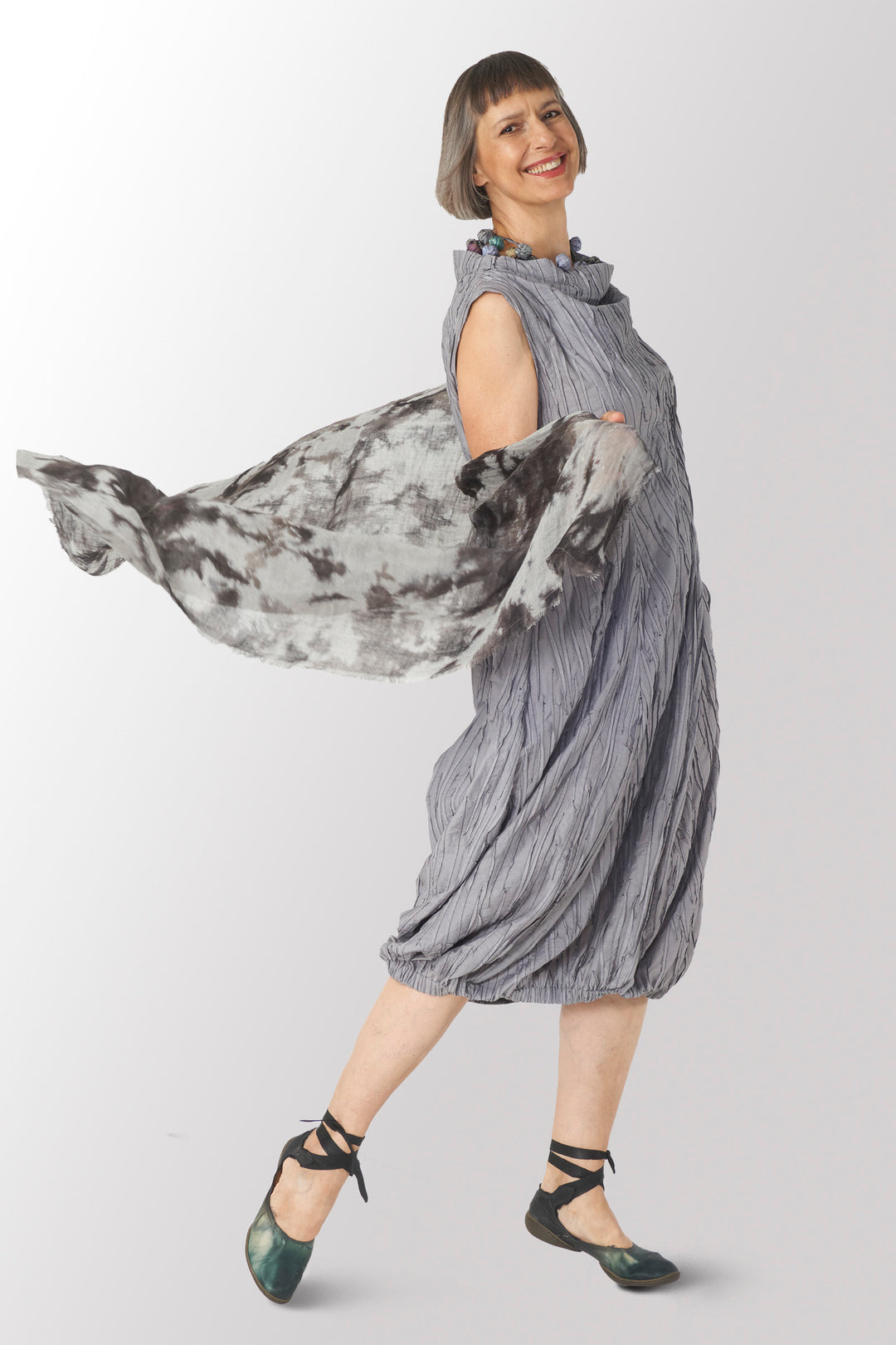 LINEN CLOUD TIE-DYE SQUARE SCARF LARGE - lc1811-gry -