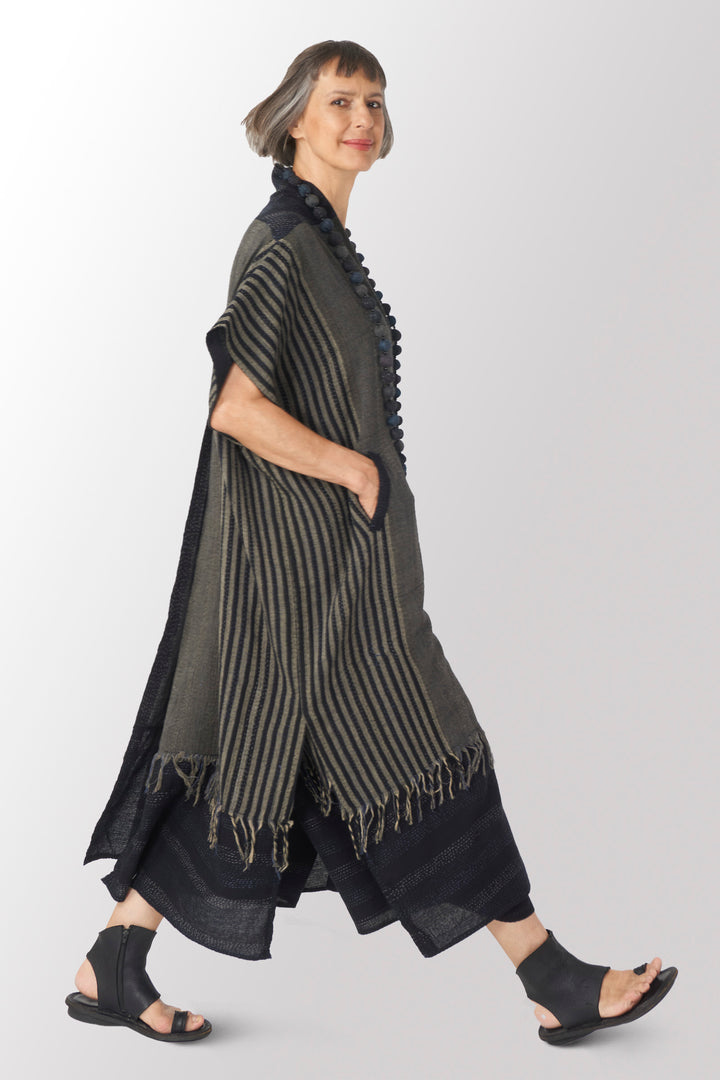 WOVEN HANDLOOM COTTON KANTHA WIDE LEG LANTERN PANTS - wc2646-blk -