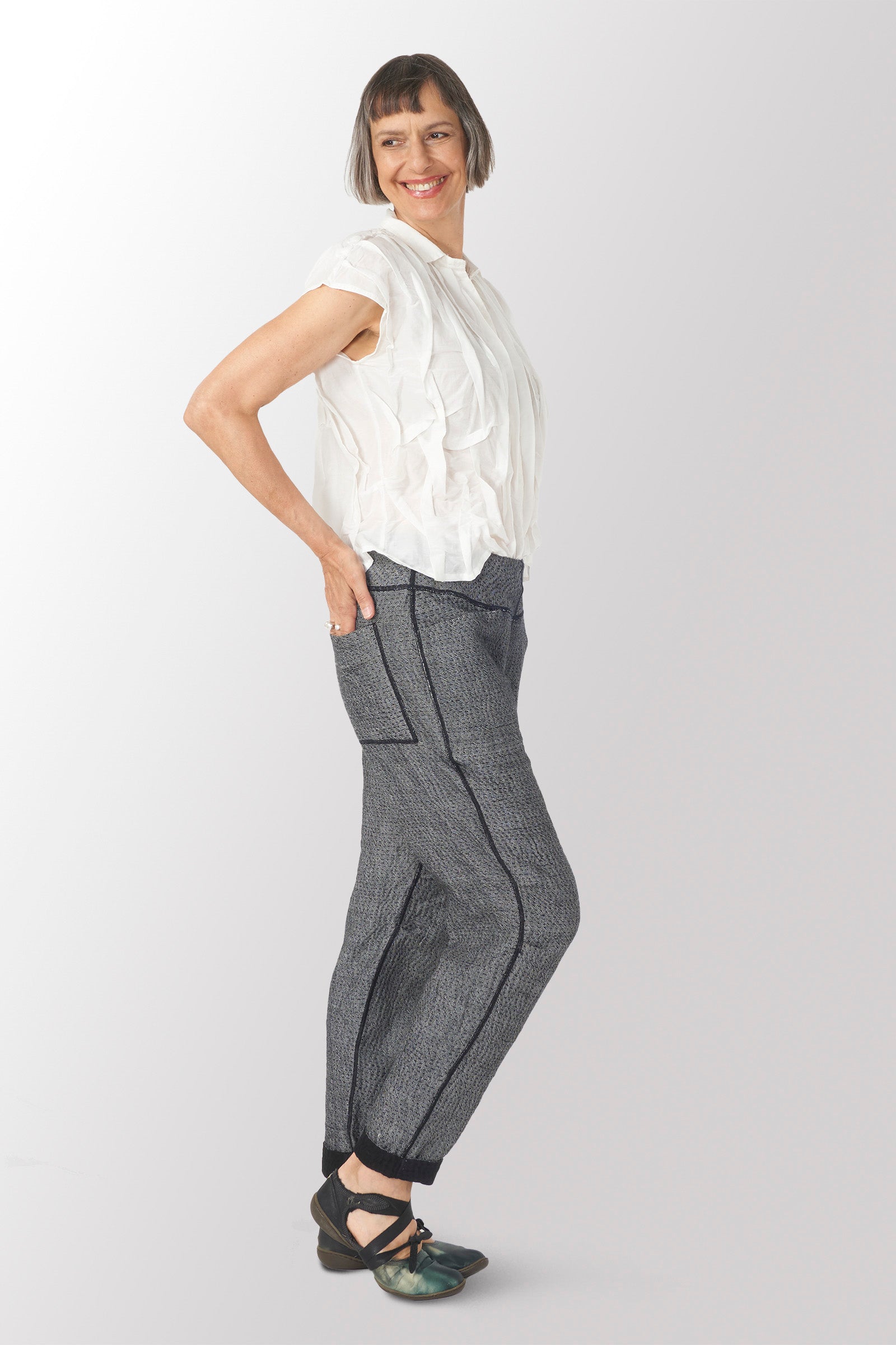 DENIM KANTHA SLANT POCKET PANTS - dn3612-gry - – Mieko Mintz US Retail