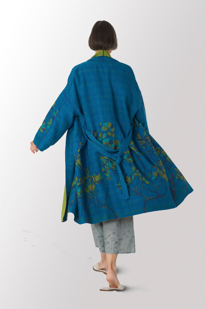 BLOOMING FLOWERS KANTHA SIMPLE ROBE - bf4334-blu -