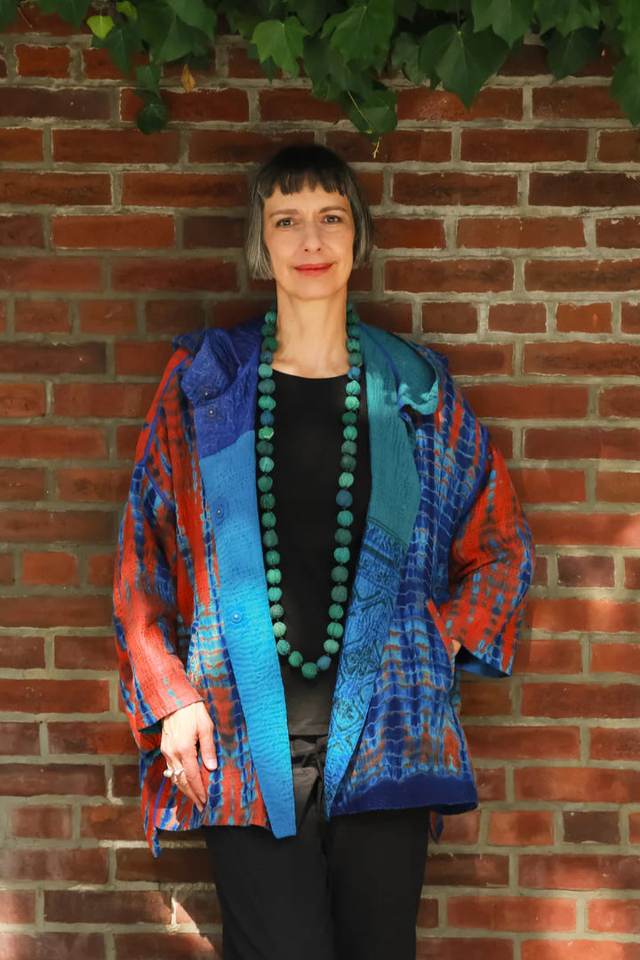SERPENT SHIBORI TIE DYE HOODIE PONCHO - se4064-org -