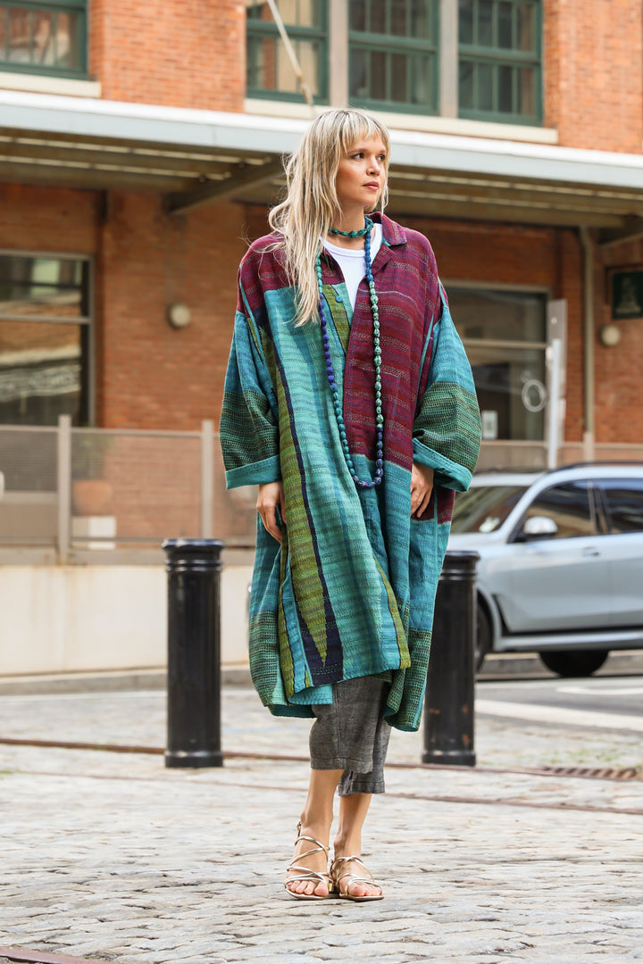 VINTAGE COTTON & NEW VOILE KANTHA NEW OVERSIZED COAT - cn2342-0003a -