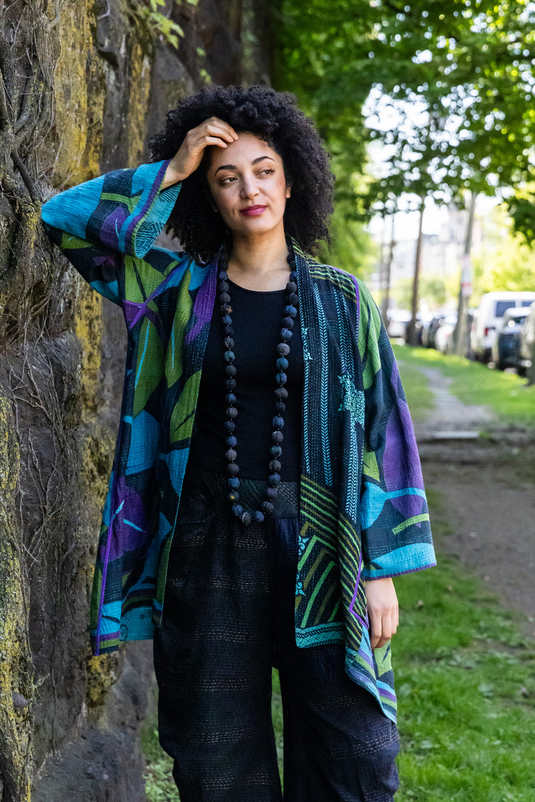 VINTAGE COTTON & NEW VOILE KANTHA A-LINE JKT - cn2003-0010a -