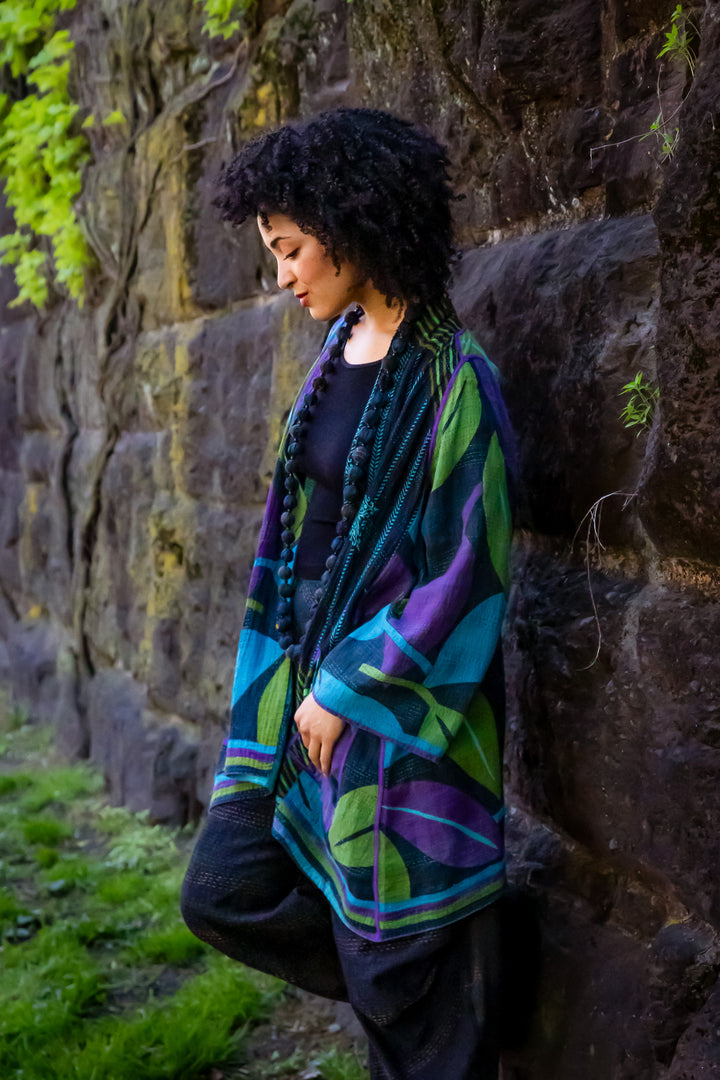 VINTAGE COTTON & NEW VOILE KANTHA A-LINE JKT - cn2003-0010a -