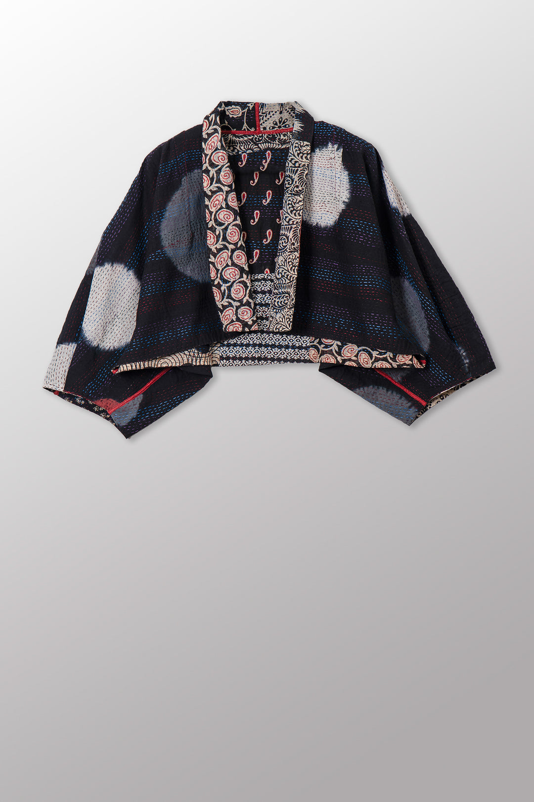 PATCH & CIRCLE PRINT KANTHA PUFF SLV. SHRUG - pc2062-blk -