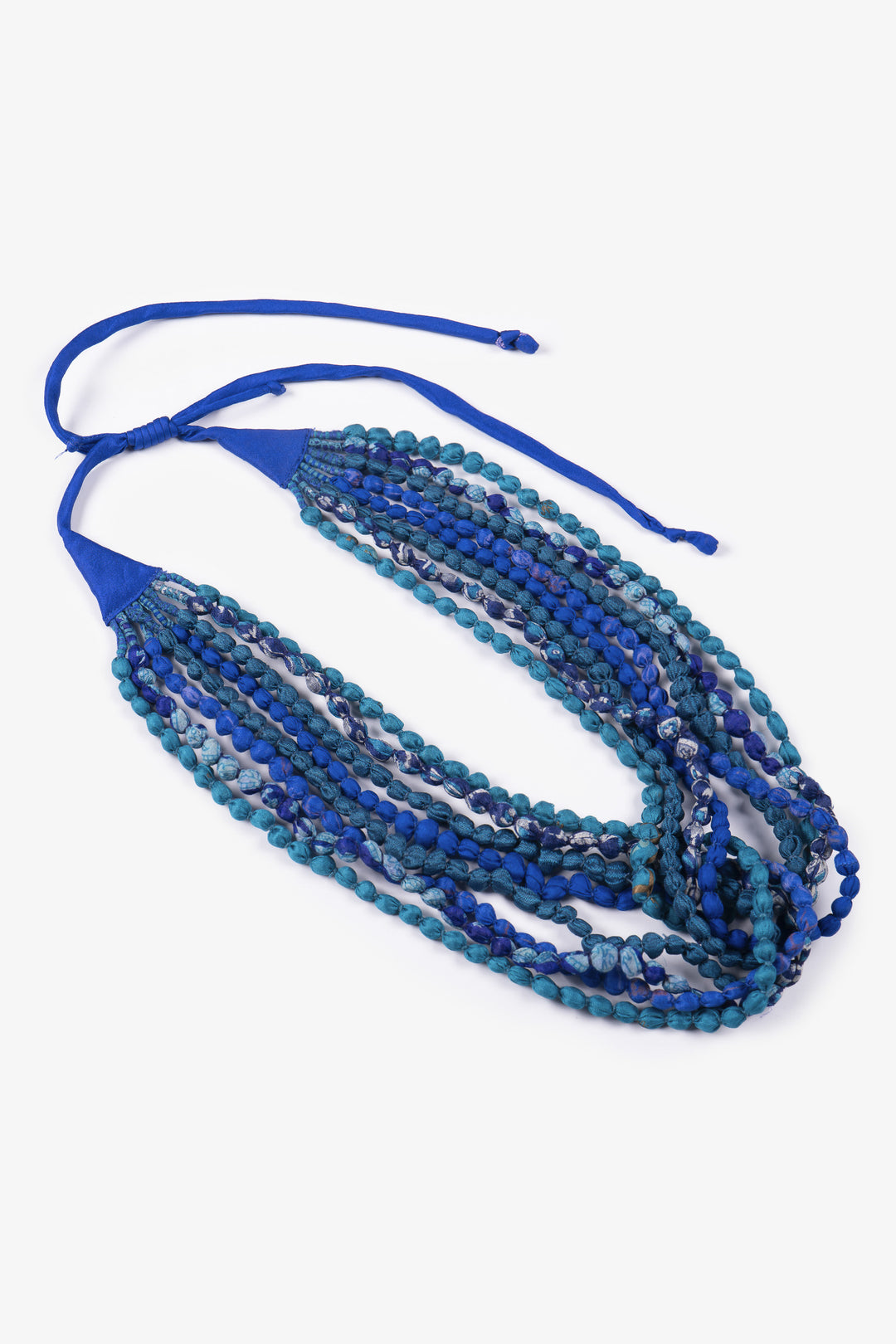 VINTAGE SILK KANTHA SEED NECKLACE - sv2721-blu -