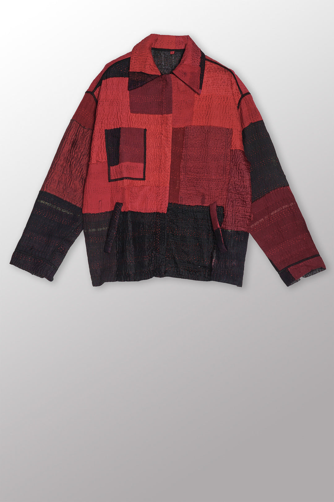 TWO TONE PATCH KANTHA WORKERS JACKET - tn4085-red -