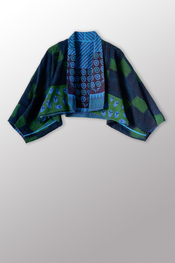 COTTON OVERDYE KANTHA PUFF SLV. SHRUG - ov4062-cblu012a -