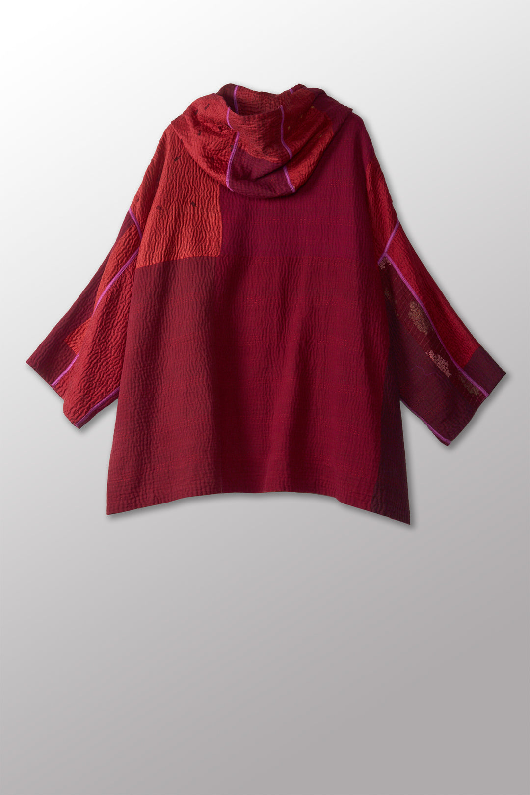 JAIPUR PATCH KANTHA HOODIE PONCHO - jp4064-red -