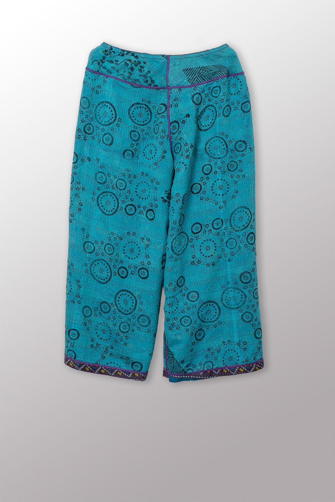 VINTAGE COTTON & NEW VOILE KANTHA MID RISE WIDE LEG PANTS - cn2665-0003m -