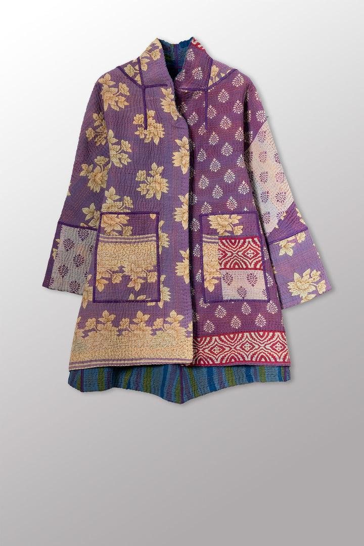 VINTAGE COTTON KANTHA FLARE LONG JACKET - cv4021-0057s -