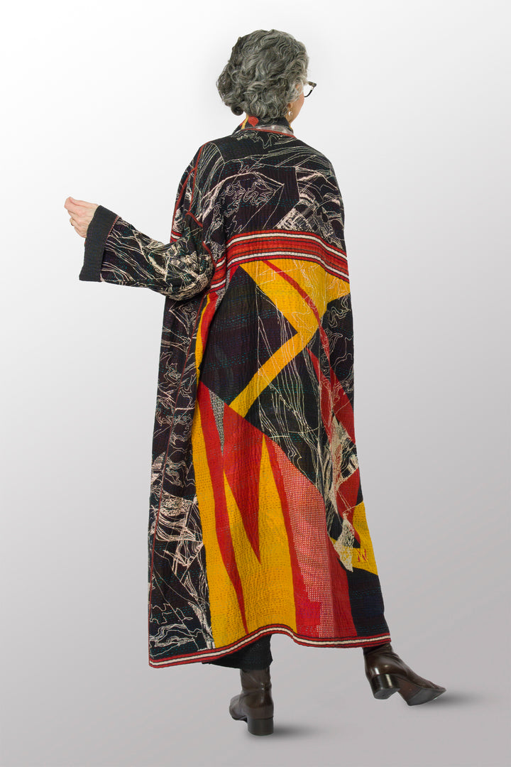 VINTAGE COTTON KANTHA OVERSIZED COAT - cv4326-0050m -