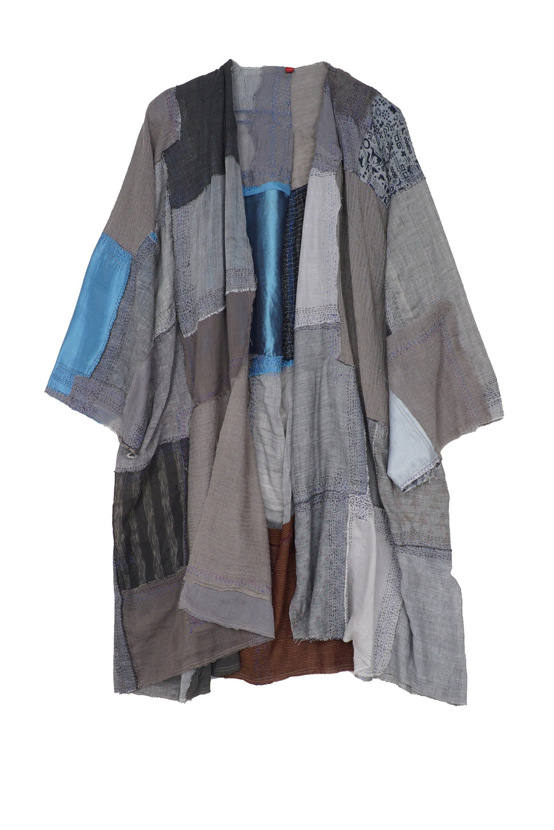 MOSAIC TILE PATCH KANTHA KIMONO DUSTER - mt1317-gry -