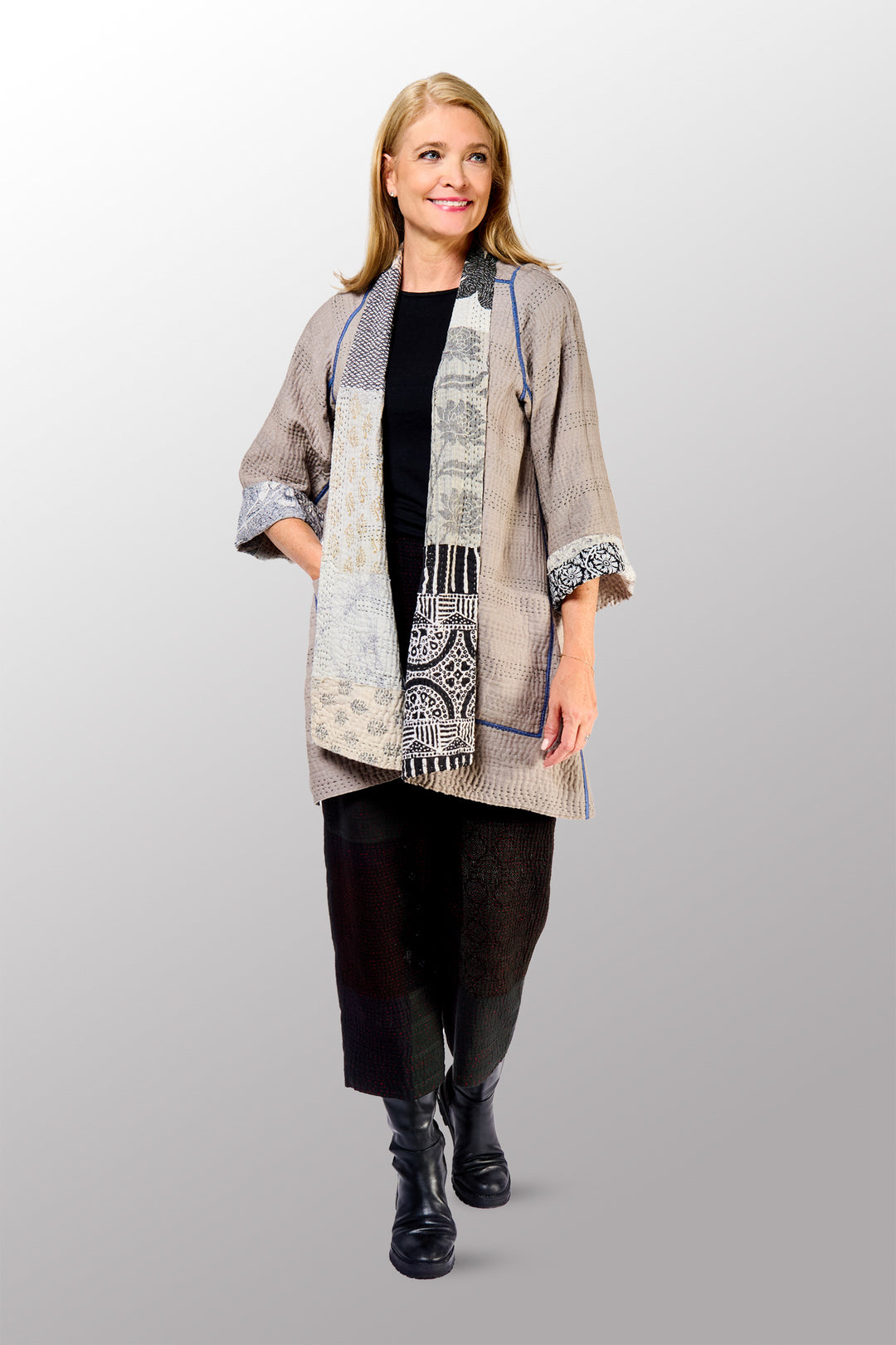 POWDER PATCH KANTHA A-LINE JACKET - pd4003-gry -