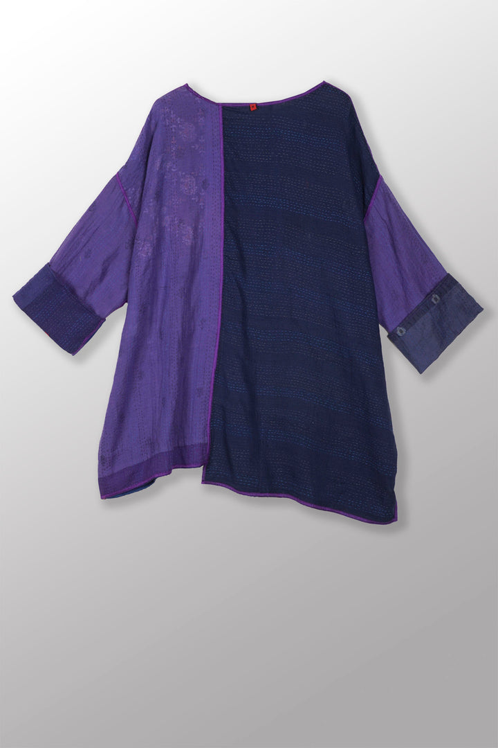 BROCADE PATCHED KANTHA OVERSIZED TUNIC - bp2510-blu -