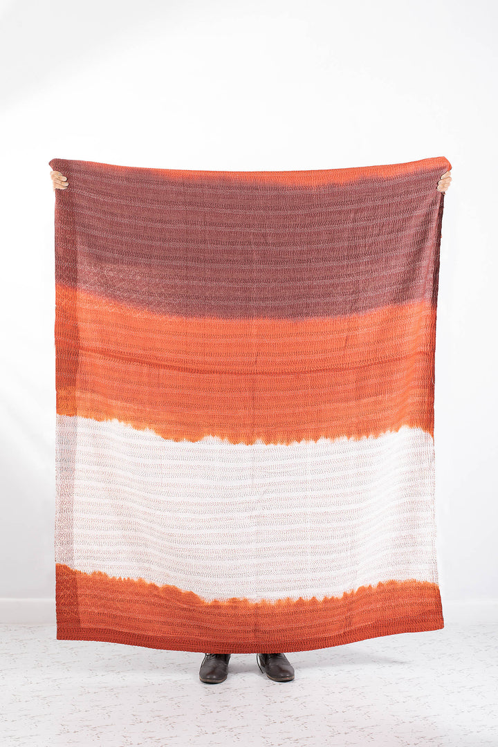 Kimono Cotton Kantha Throw -Orange -
