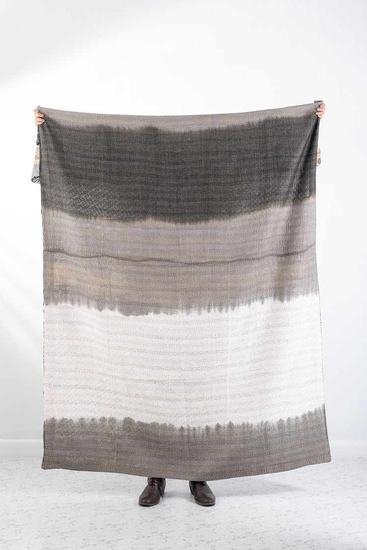 Kimono Cotton Kantha Throw -Black-