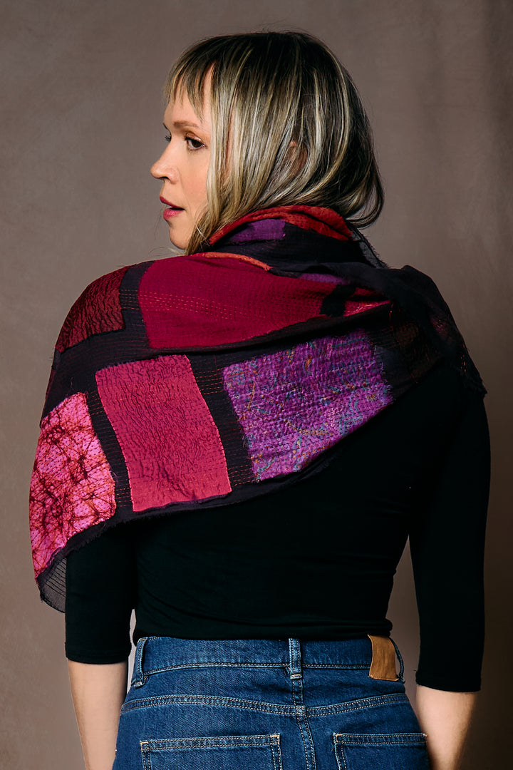 TONAL TILE PATCH KANTHA INFINITY SCARF - tt2816-dpk -