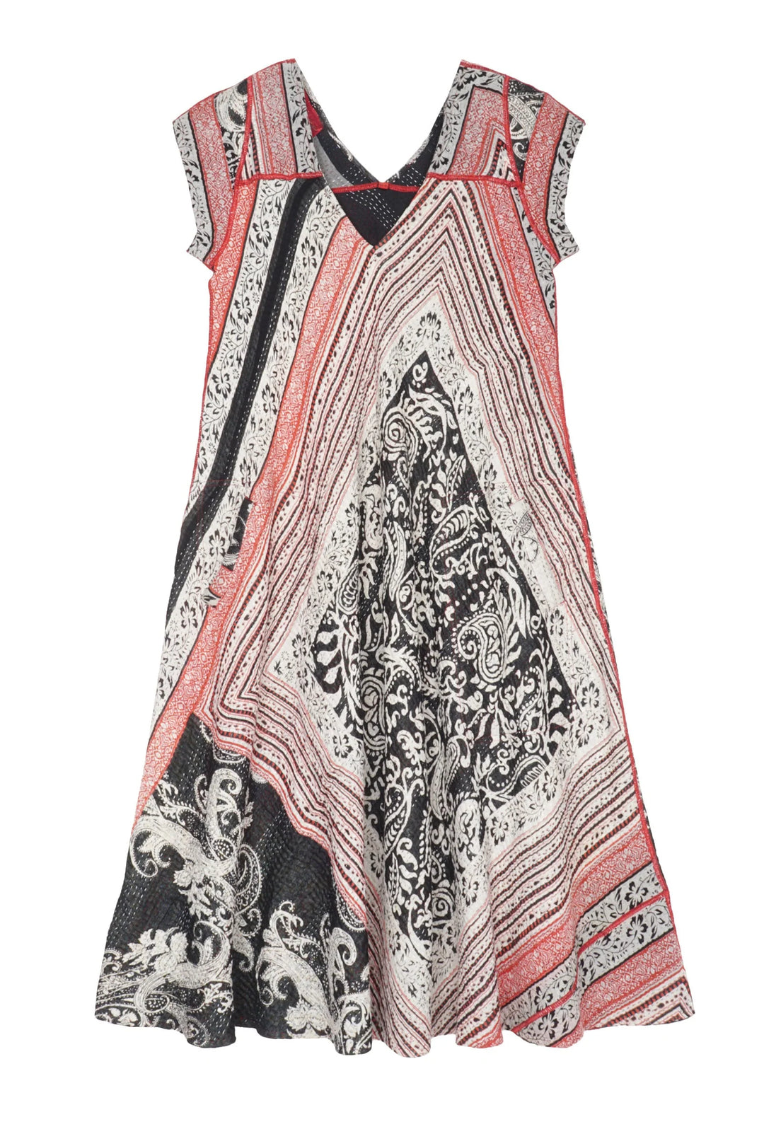 PAISLEY & PATCH KANTHA CAP SLV. FLARE DRESS - py4425-blk -