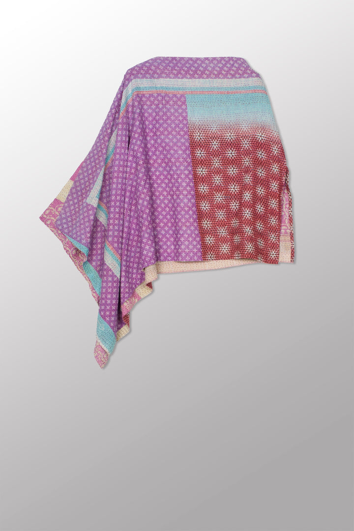 VINTAGE COTTON KANTHA LONG CAPE - cv2841-0001a -