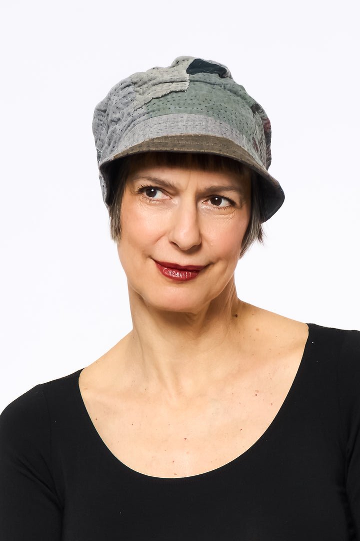 FRAYED PATCH KANTHA HALF BRIM HAT - fi2881-gry -