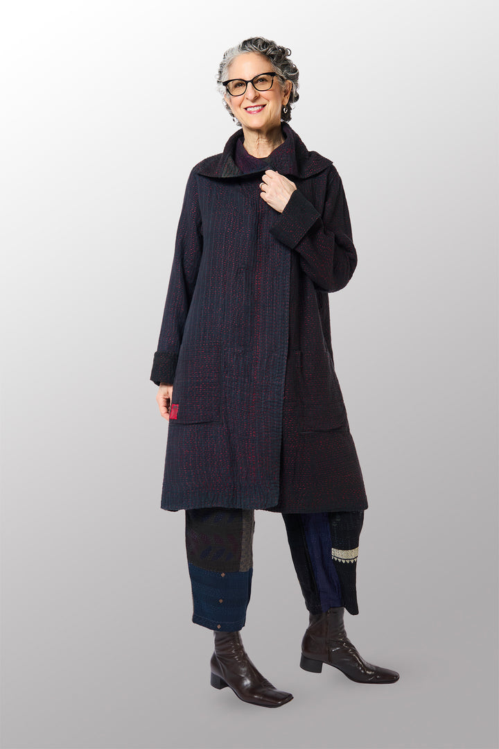 MUJI PATCH KANTHA POCKET MEDIUM COAT - mp4316-blk -