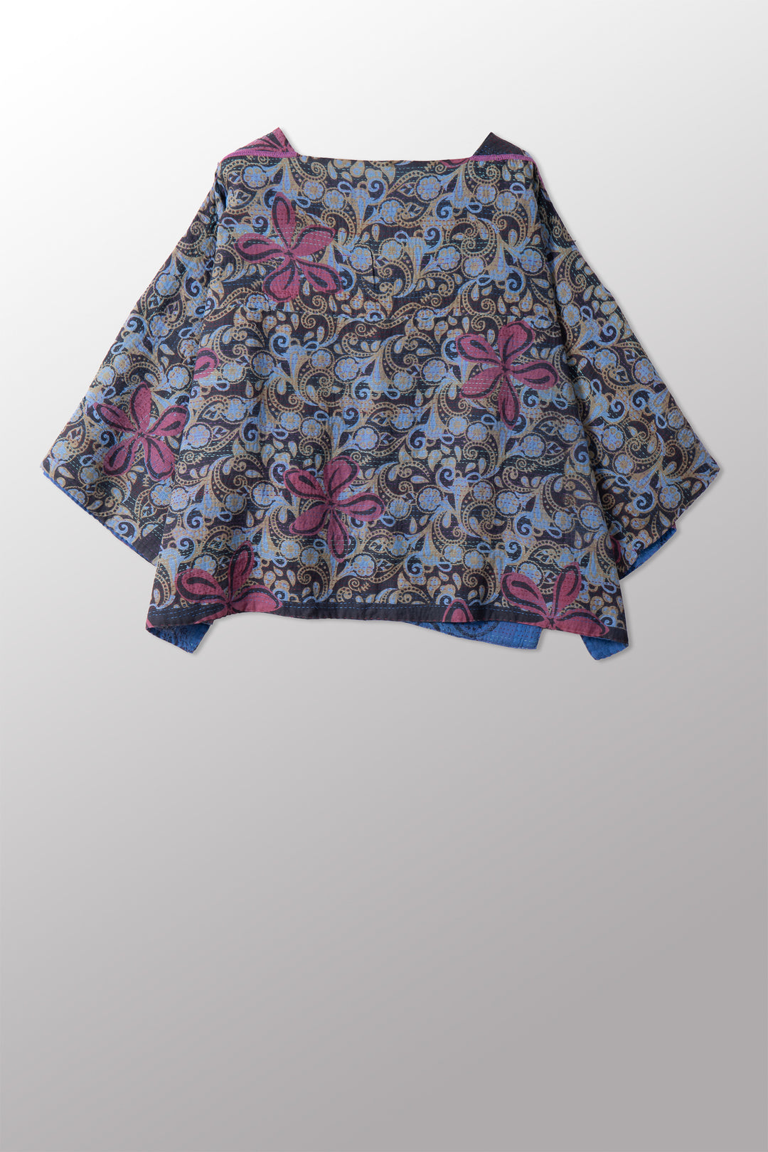 VINTAGE COTTON & NEW VOILE KANTHA 3/4 SLV. CROP TOP MIO - cn2538-0002a -