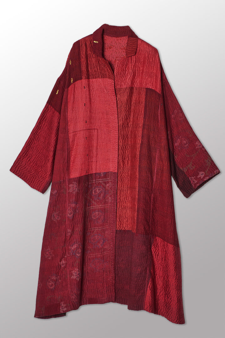 JAIPUR PATCH KANTHA OVERSIZED COAT - jp4326-red -