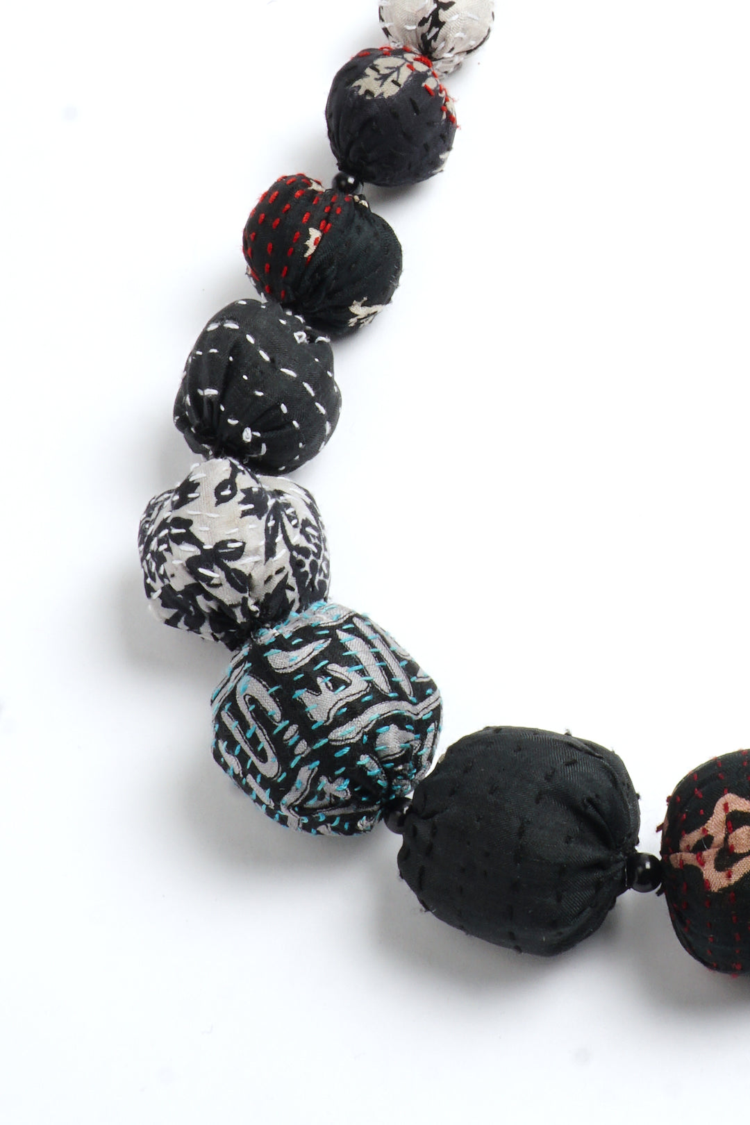 VINTAGE SILK KANTHA NUTS MEDIUM NECKLACE - sv2701-blk -