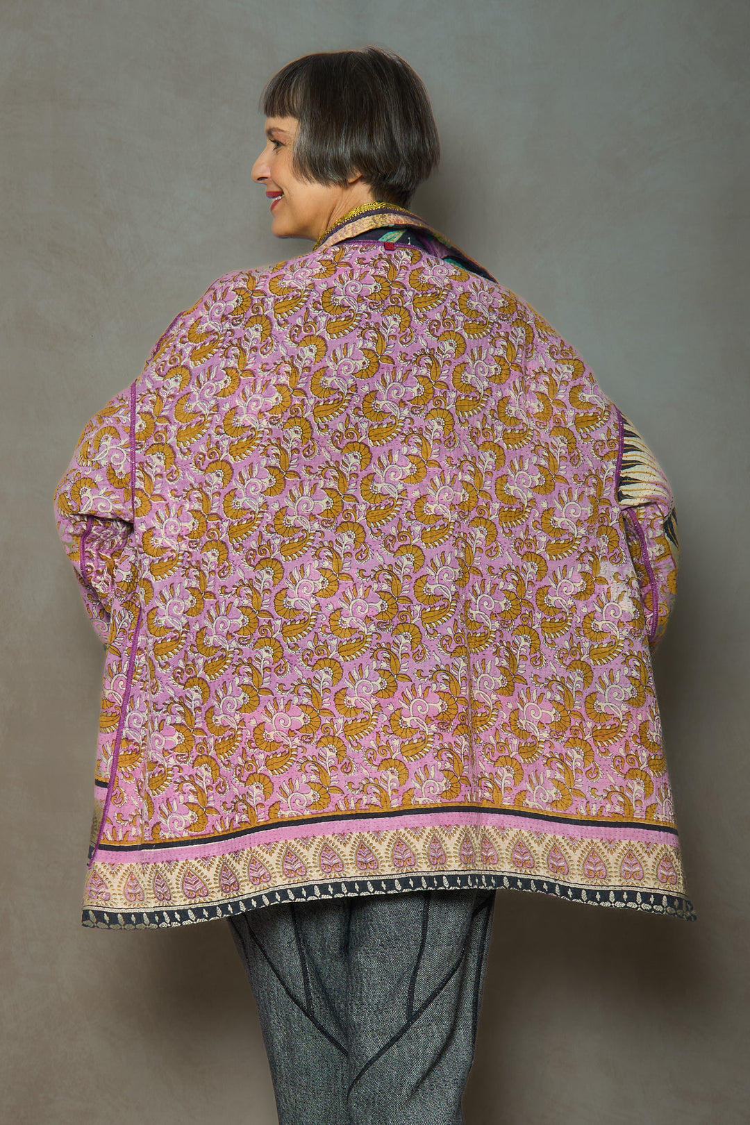 VINTAGE COTTON KANTHA OVERSIZED MINI COAT - cv4332-0045a -